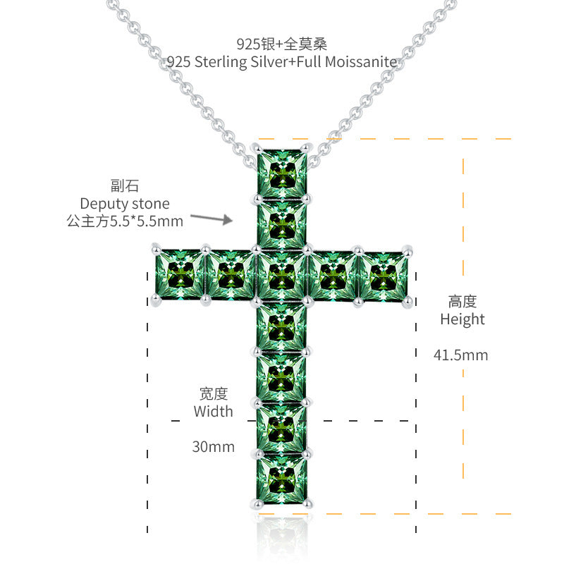 Hip-hop style dark green 5.5mm princess square moissanite silver plated 18k gold necklace seconds over the diamond pen men and women