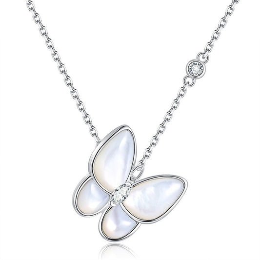 Butterfly Necklace Female Fairy 925 Silver White Mother-of-Pearl Pendant Niche Design Rose Gold Clavicle Chain Marquise Moissanite