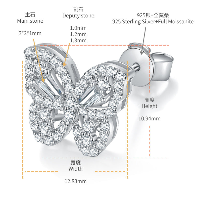 New Bow Full Diamond Moissanite Stud Earrings Premium Women's 925 Sterling Silver Plated with 18k Gold