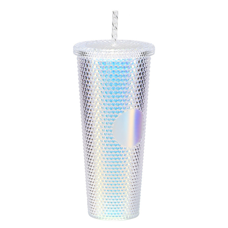 Popular large-capacity creative gradient colorful double-layer plastic straw durian cup