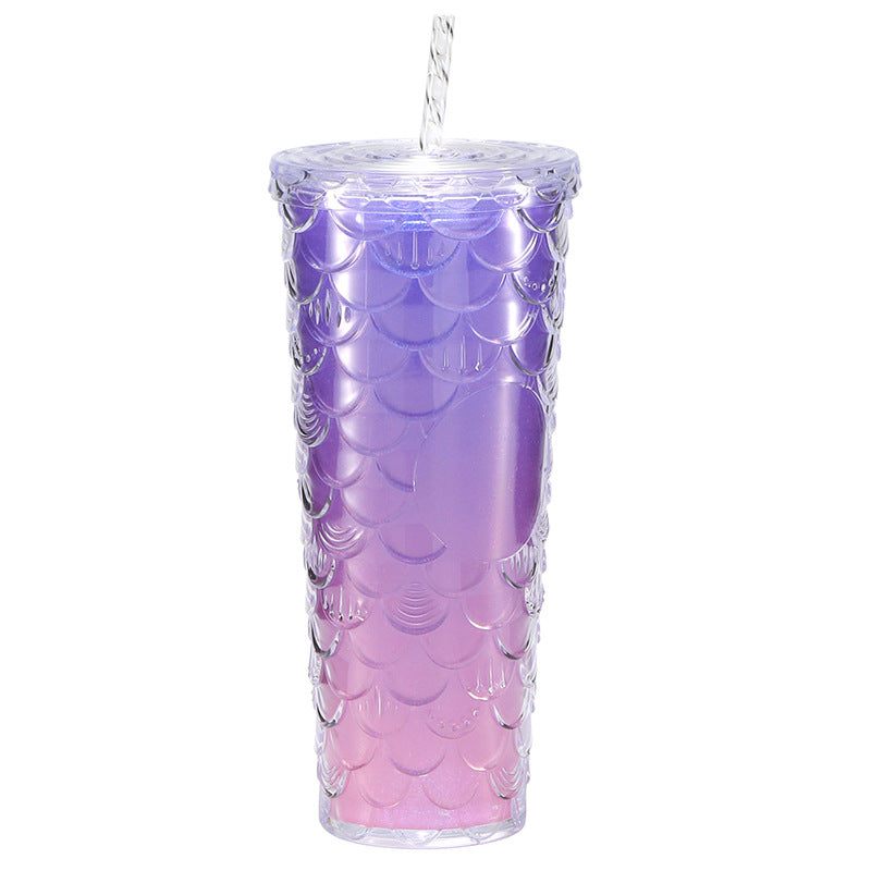 2023 preferred large-capacity, high-value, dazzling double-layer creative laser koi straw cup