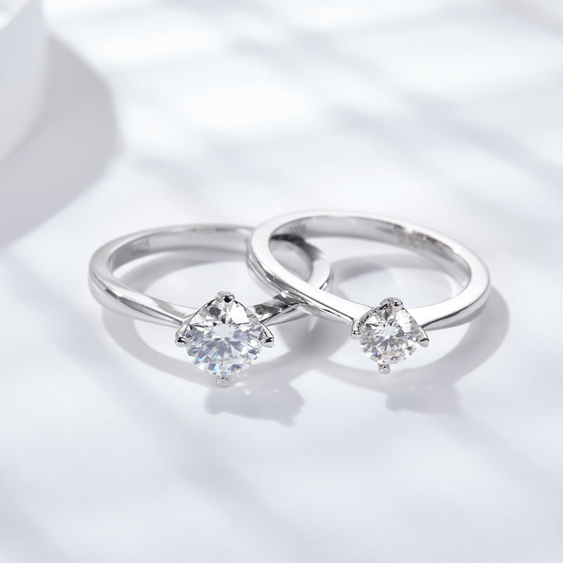 Four-Prong Moissanite Silver Plated 18K Gold Second Over Diamond Pen 50 Minutes 1 Carat Women's Engagement Ring