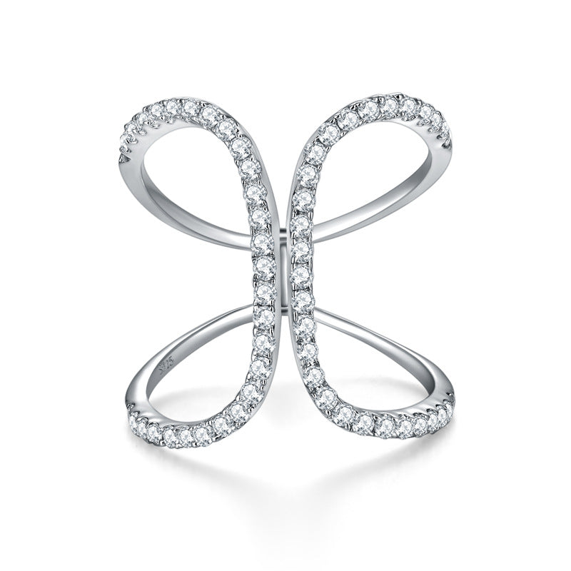 Niche design ins-style double C curve full diamond D color VVS moissanite row ring women's silver plated 18k gold ring