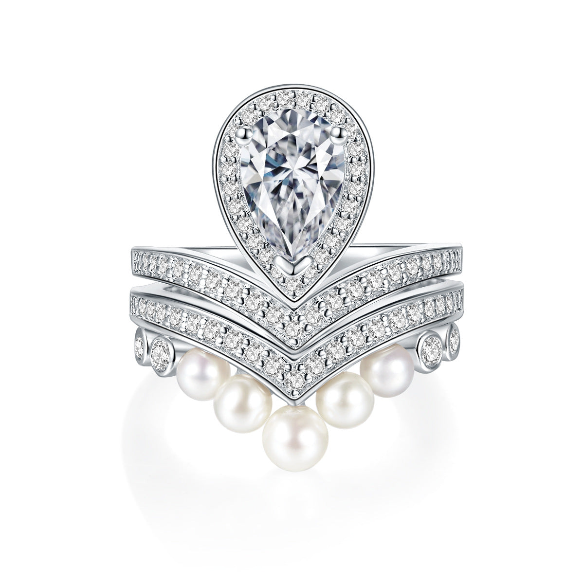 Pear-shaped moissanite topaz emerald natural freshwater pearl ring