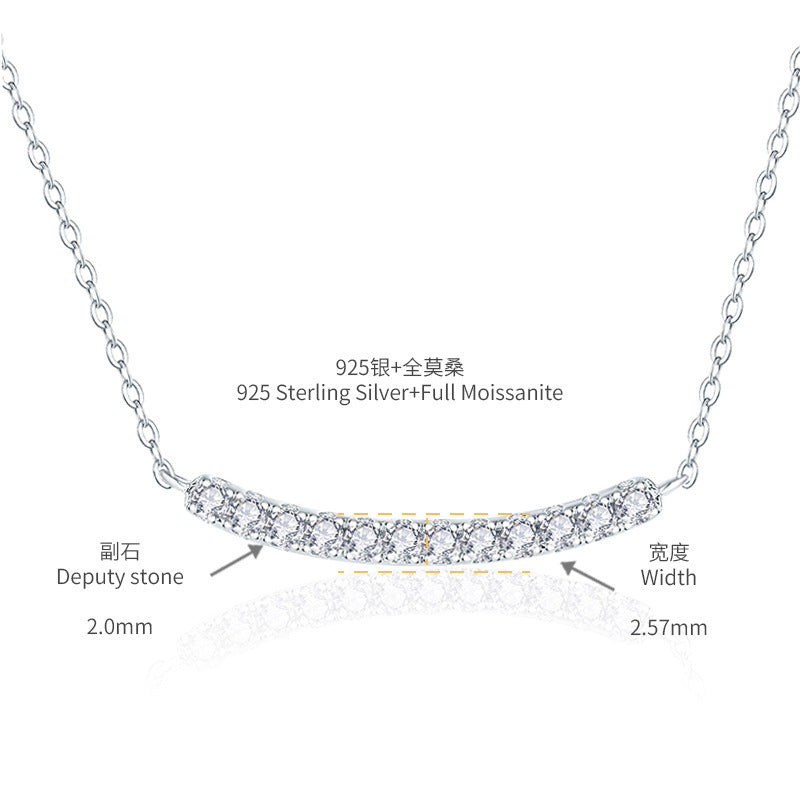Ins stacking style simple smile necklace full of diamonds D color moissanite through the drill pen S925 silver plated 18k gold necklace