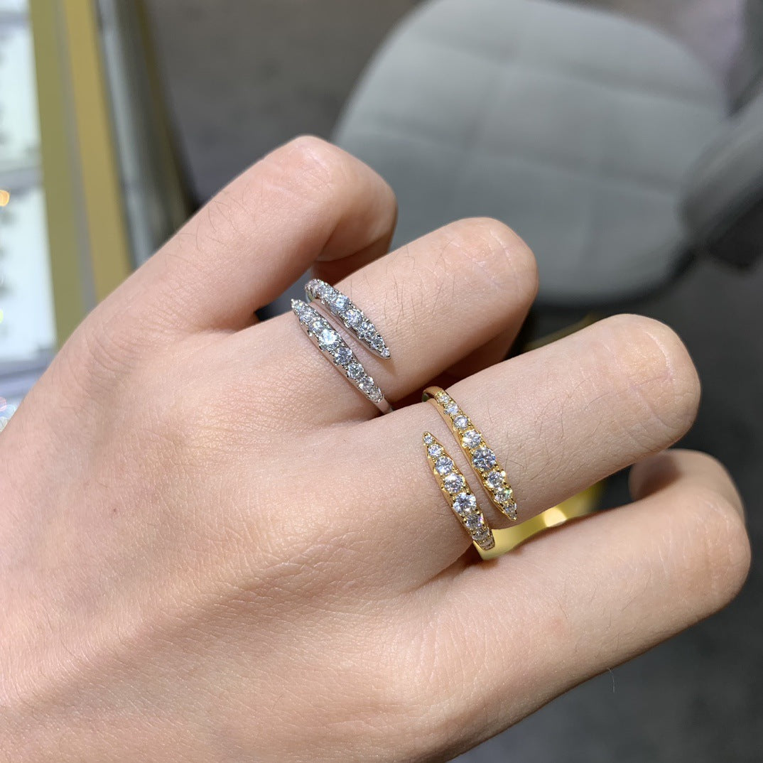 Ins style double-row opening moissanite wedding ring women's silver gold-plated diamond ring is versatile