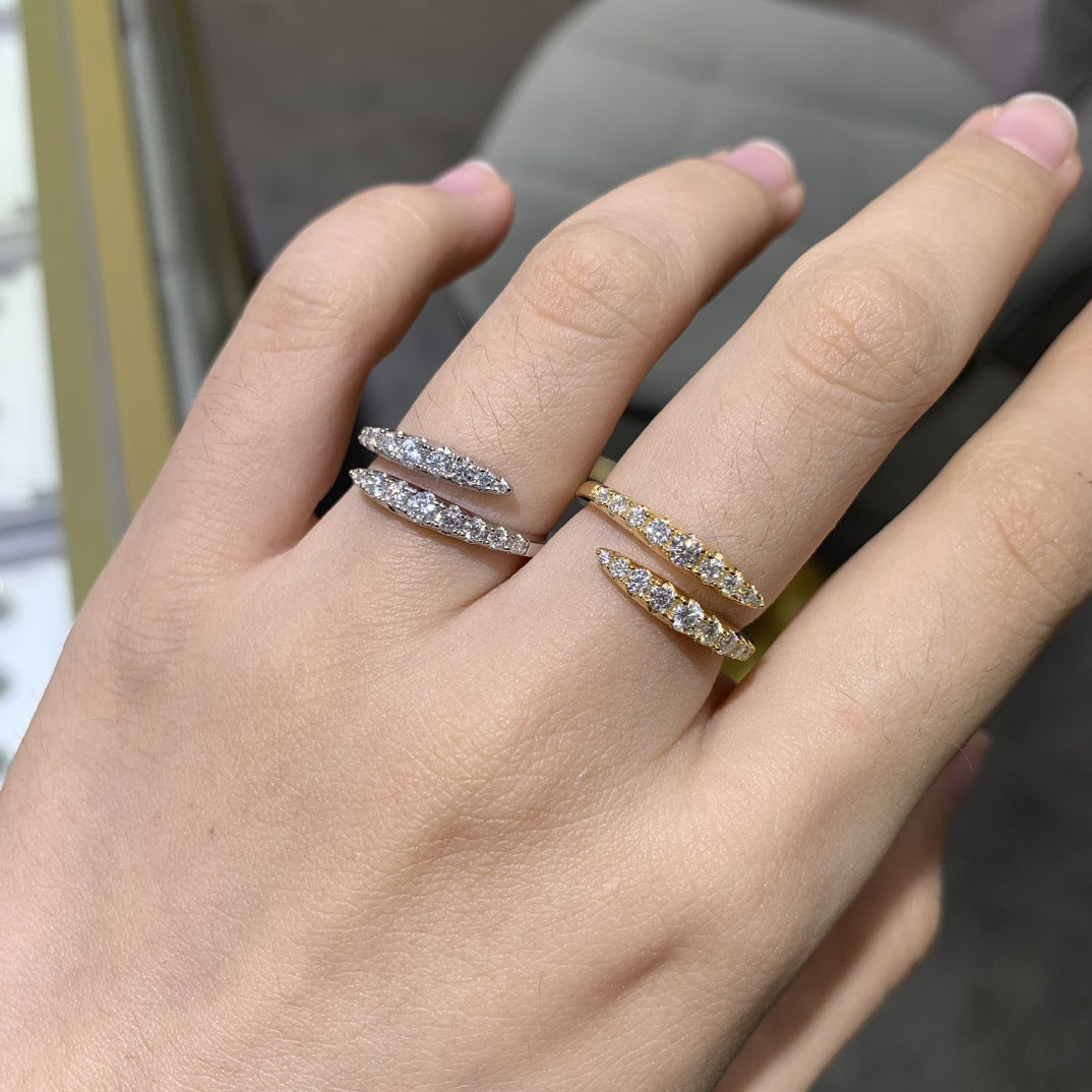 Ins style double-row opening moissanite wedding ring women's silver gold-plated diamond ring is versatile