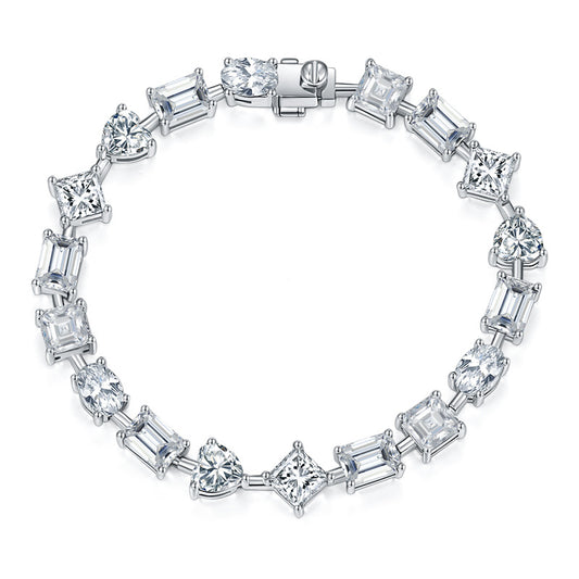 Irregular 1 carat special-shaped moissanite princess square heart emerald cut oval 925 silver bracelet