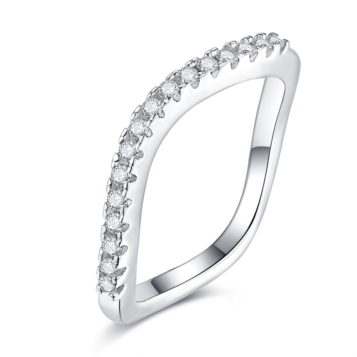 925 sterling silver Japanese and Korean style V-shaped row rings, micro-inlaid moissanite, 18k gold plated rings, closed mouth accessories