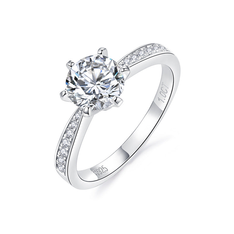 Crown Ring Geometric ClosedSide Diamond Six Claws 925 Silver Women's Moissanite Ring