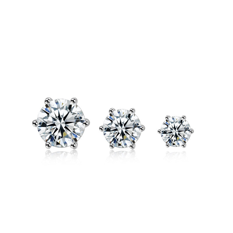 Classic fashion six-claw moissanite 50 points D color stud earrings 925 silver Korean temperament women's accessories