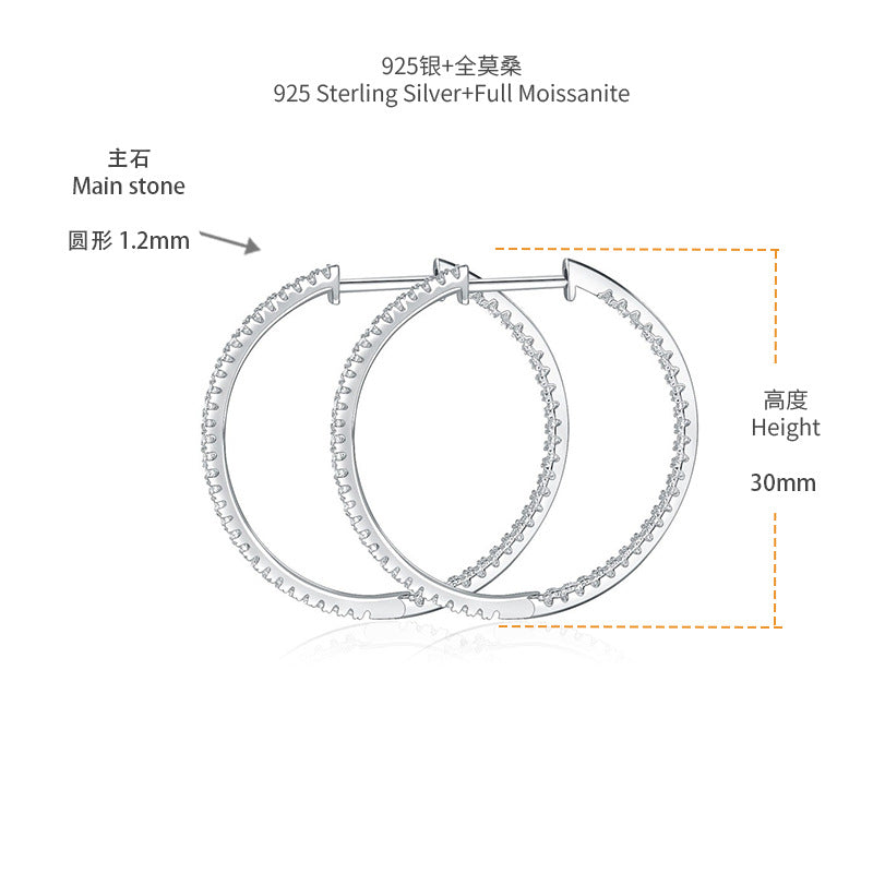 New Circle Earrings S925 Sterling Silver Stud Earrings Women's High-end Moissanite Earrings Show Small Face