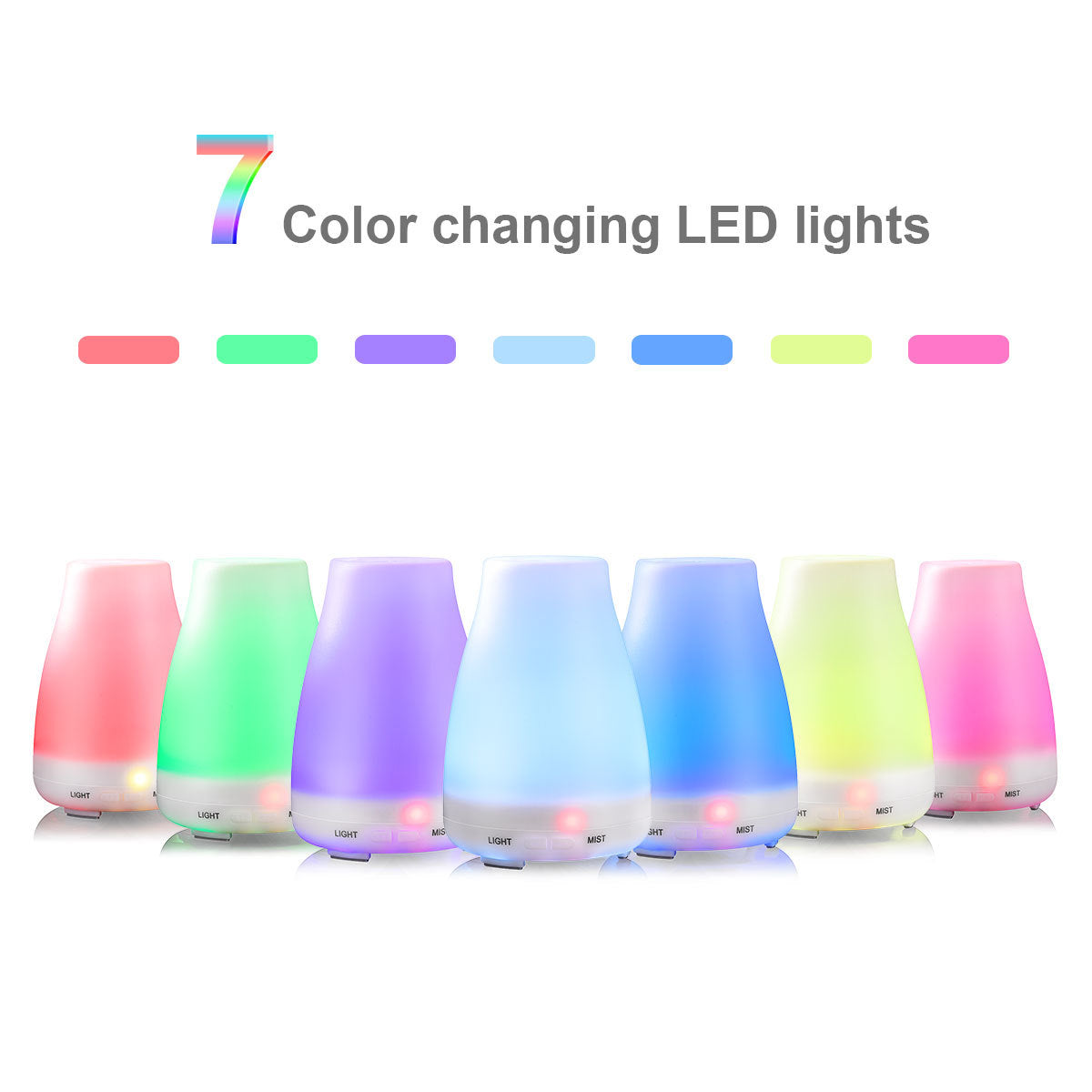 100ML Diffusers for Essential Oils Aromatherapy Diffuser Cool Mist Humidifier with 7 Colors LED Lights for Home Office Room