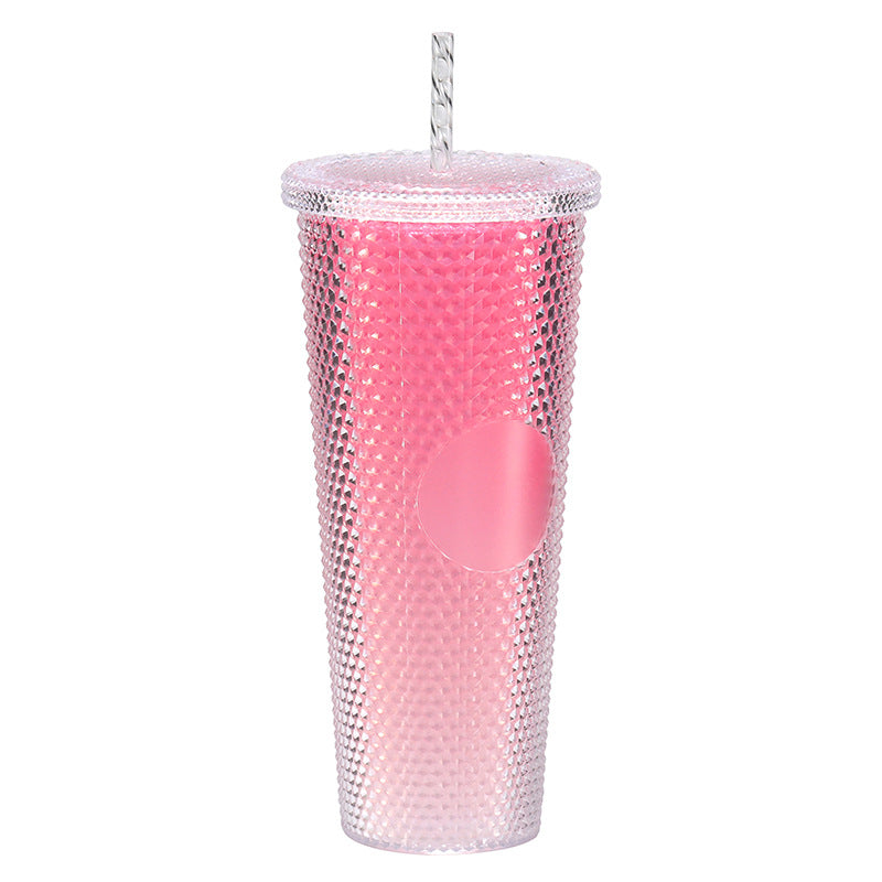 Popular large-capacity creative gradient colorful double-layer plastic straw durian cup