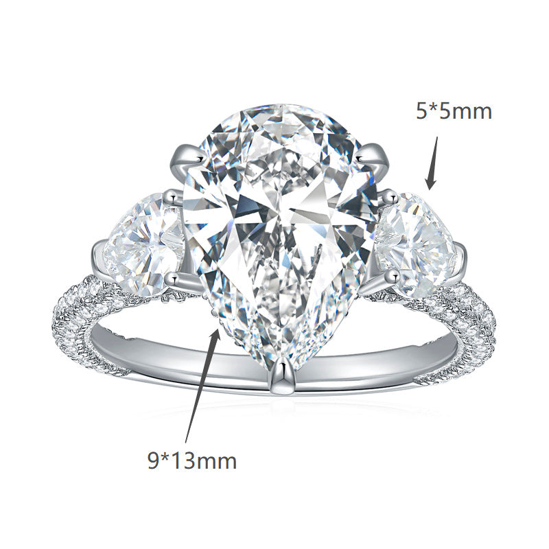 Pear-shaped 9*13mm full moissanite ring 925 silver ring