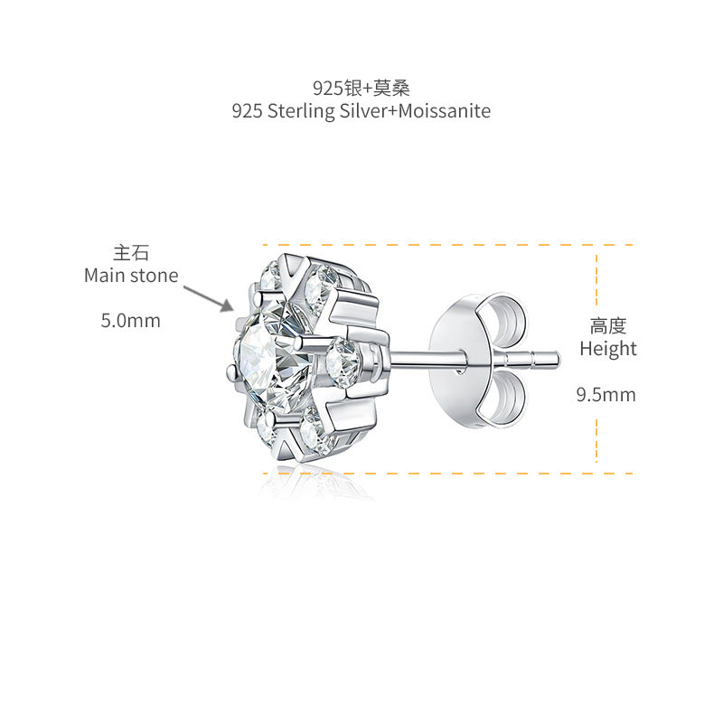 Classic Eight Measurements and One Waste Snowflake Shape 5.0mm Moissanite S925 Silver Plated 18k Gold Stud Earrings