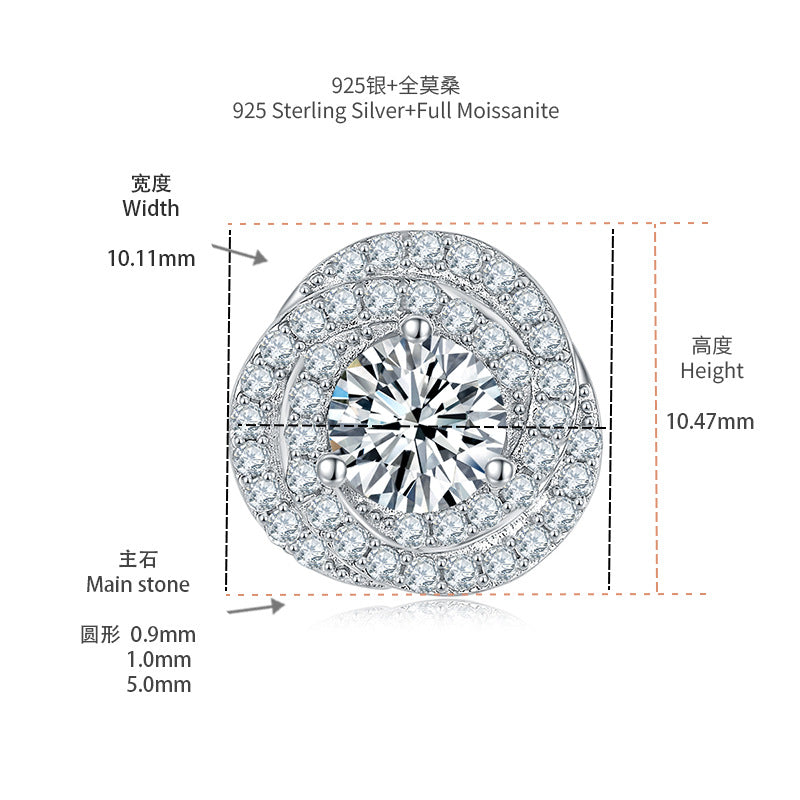 New Card's Same Round Bag Full Diamond Moissanite S925 Silver Plated 18k Gold Women's Stud Earrings