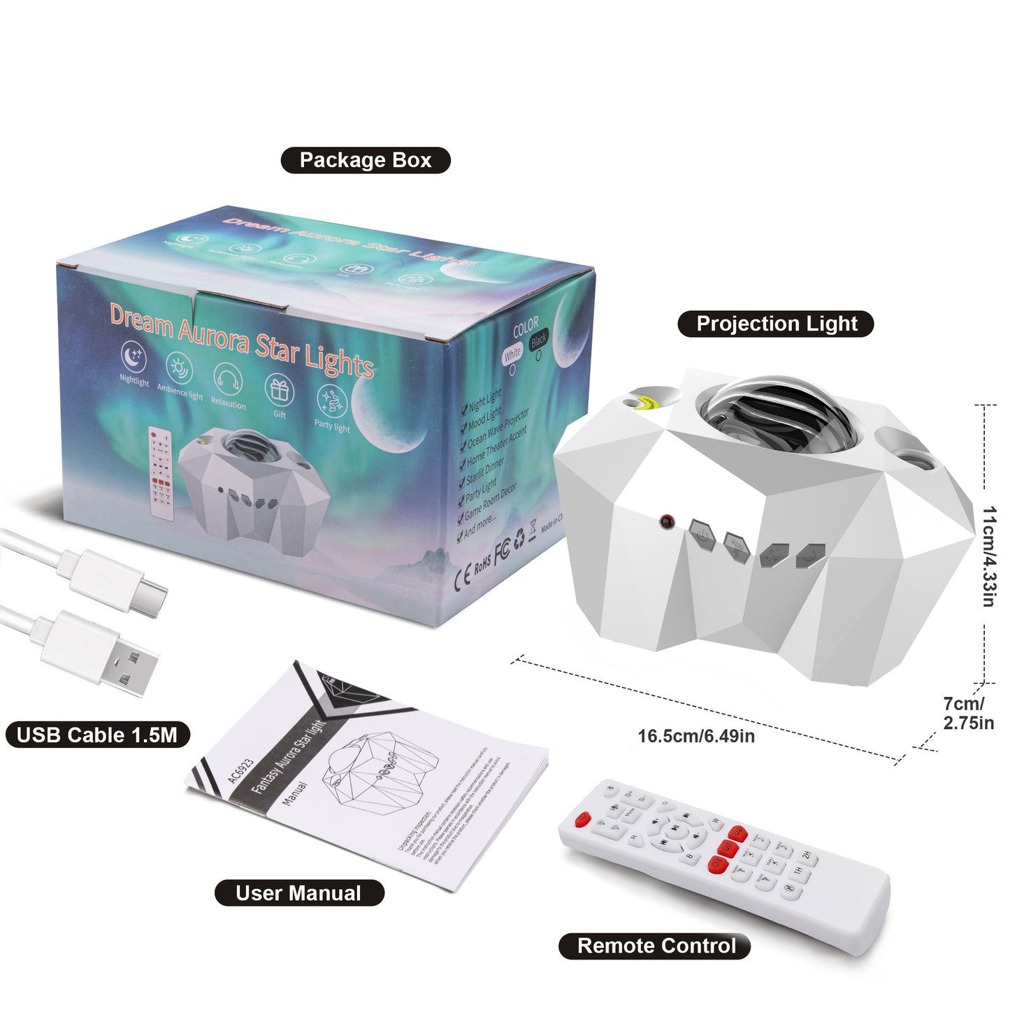 Led Dream Aurora Borealis Ocean Star Light Projector, Night Light Projector with Moon, Northern Lights Projector for Playroom, Bedroom, Home Cinema