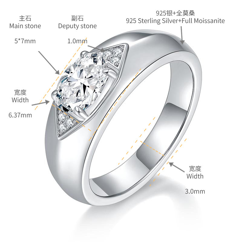 Oval 1 Carat Moissanite Wedding Ring Unisex Valentine's Day Gift Sterling Silver Plated 18k