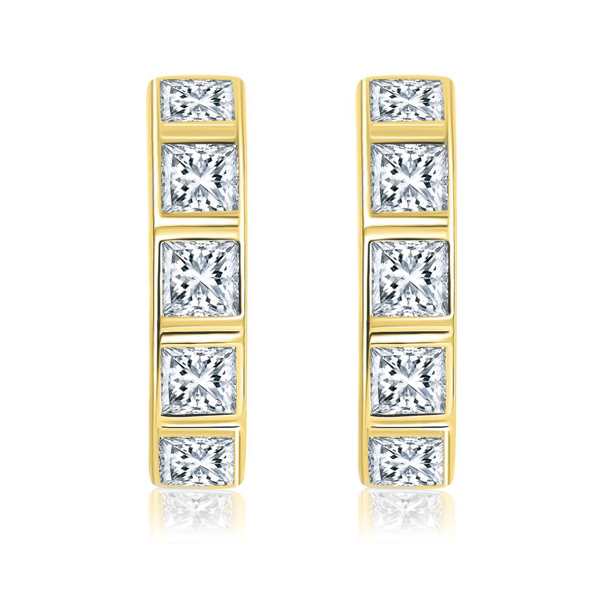 2.5mm princess square moissanite unisex S925 silver gold-plated couple earrings