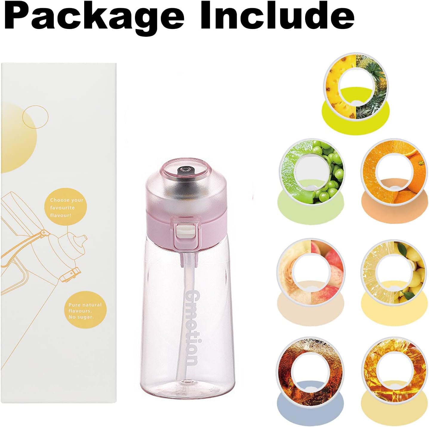 Transparent Fruit Fragrance Water Bottle with Flavor Pods,18.5 Oz/500ml,21.9 Oz/650ml Scent Sports Water Cup