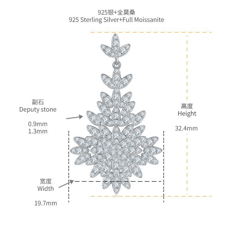 Luxury Full Diamond D Color Moissanite Earrings S925 Sterling Silver Gold Plated Leaf Stud Earrings