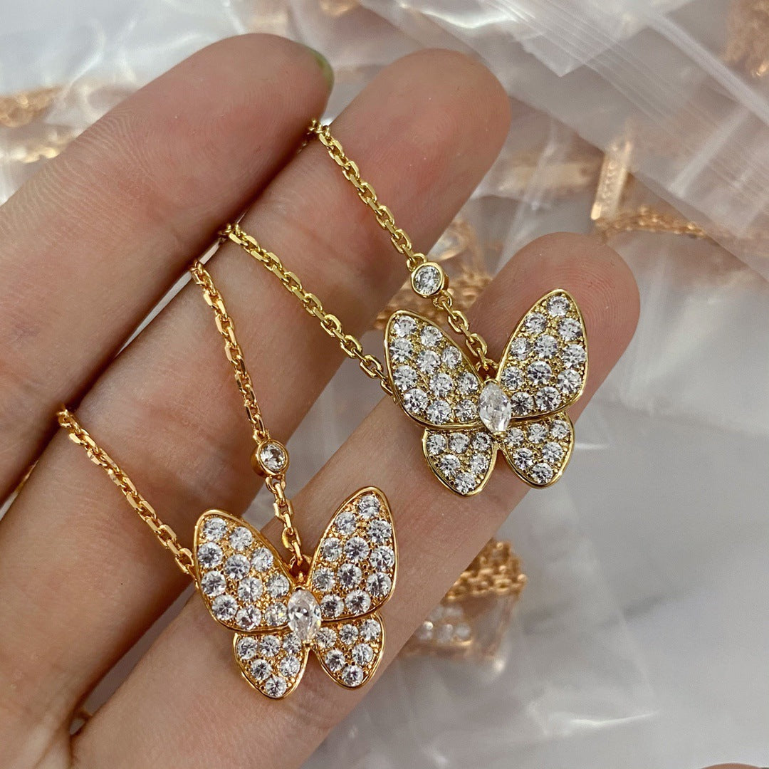 Style of a drop-hair luxury full of diamonds inlaid with zircon, marquise, moissan, diamond over diamond pen butterfly necklace