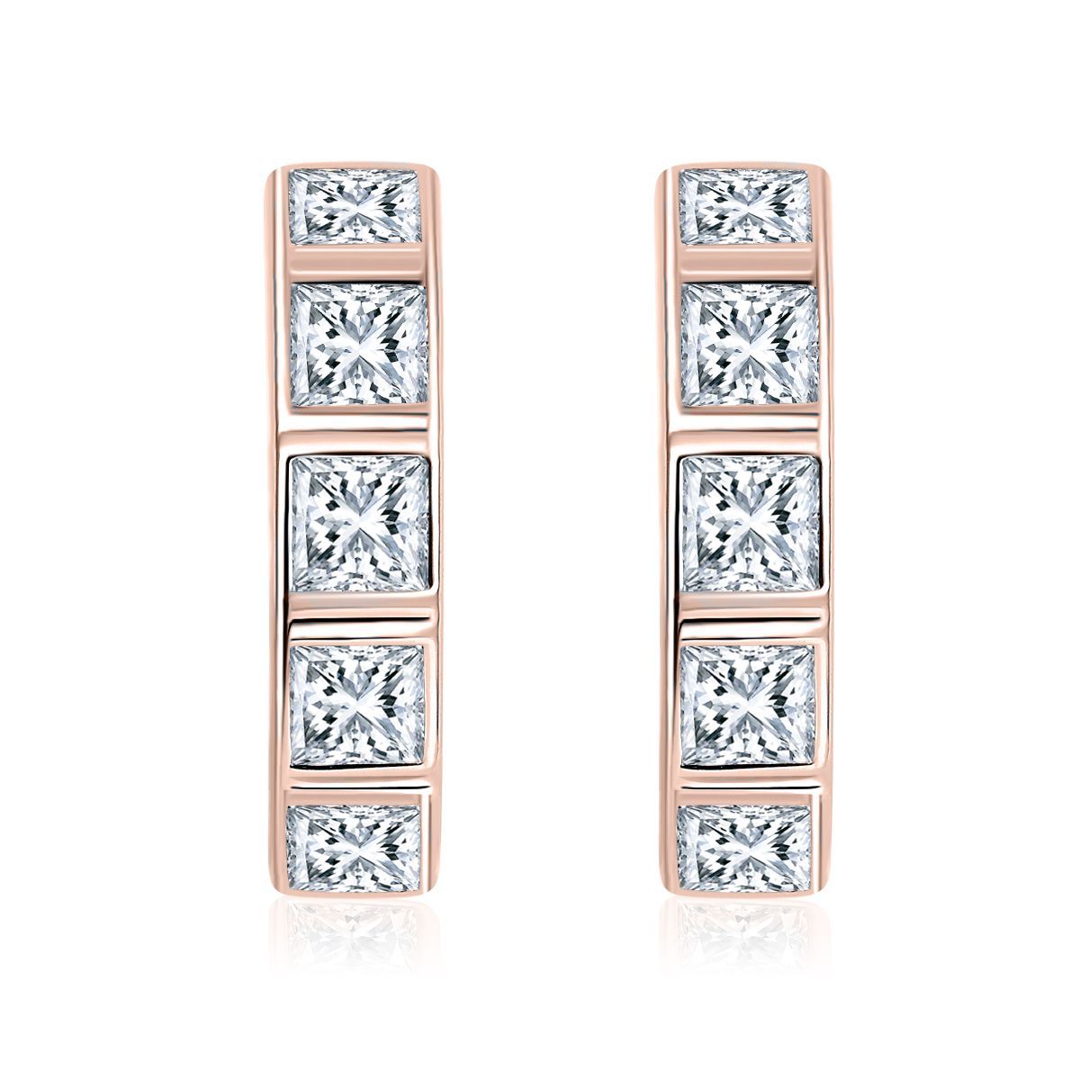 2.5mm princess square moissanite unisex S925 silver gold-plated couple earrings