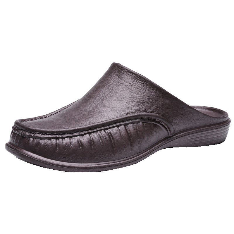 Men's leather bread toe sandals indoor and outdoor plus size slip-on semi-slippers light sandals