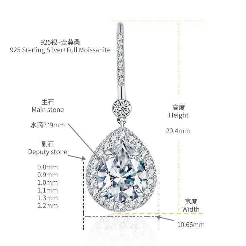 7*9mm pear-shaped full moissanite S925 silver-plated 18k gold earhook