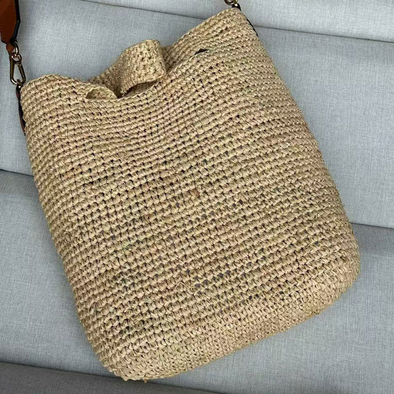 Raffia Mini Slit Tote Bag Natural Olive