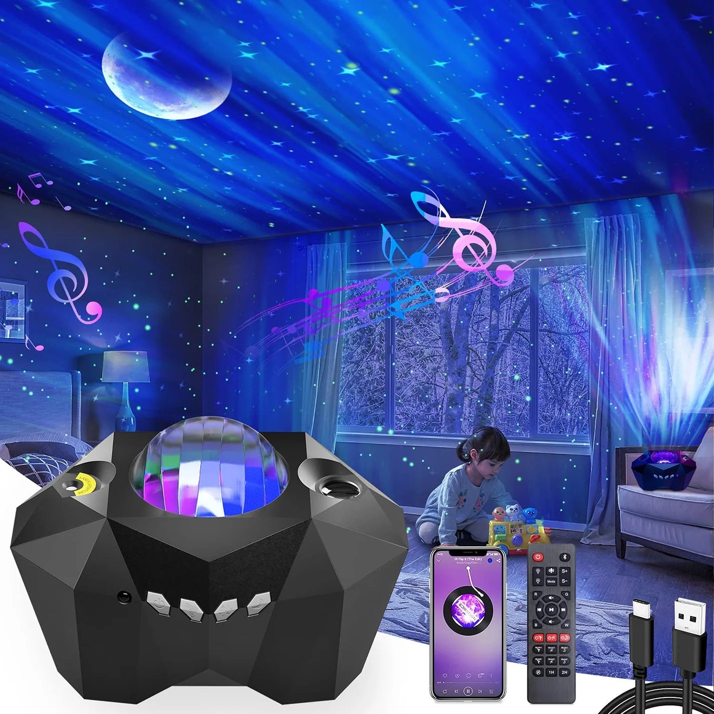 Led Dream Aurora Borealis Ocean Star Light Projector, Night Light Projector with Moon, Northern Lights Projector for Playroom, Bedroom, Home Cinema