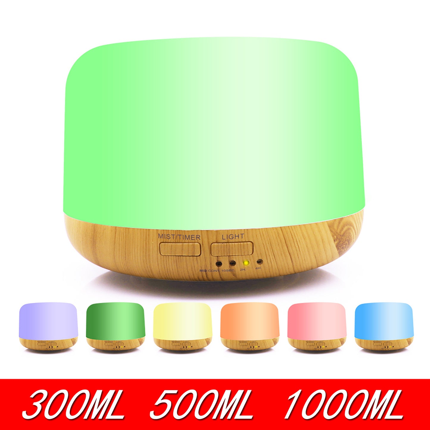 300ml Ultrasonic Colorful Aroma Diffuser 500ml Bread Humidifier Household wood grain