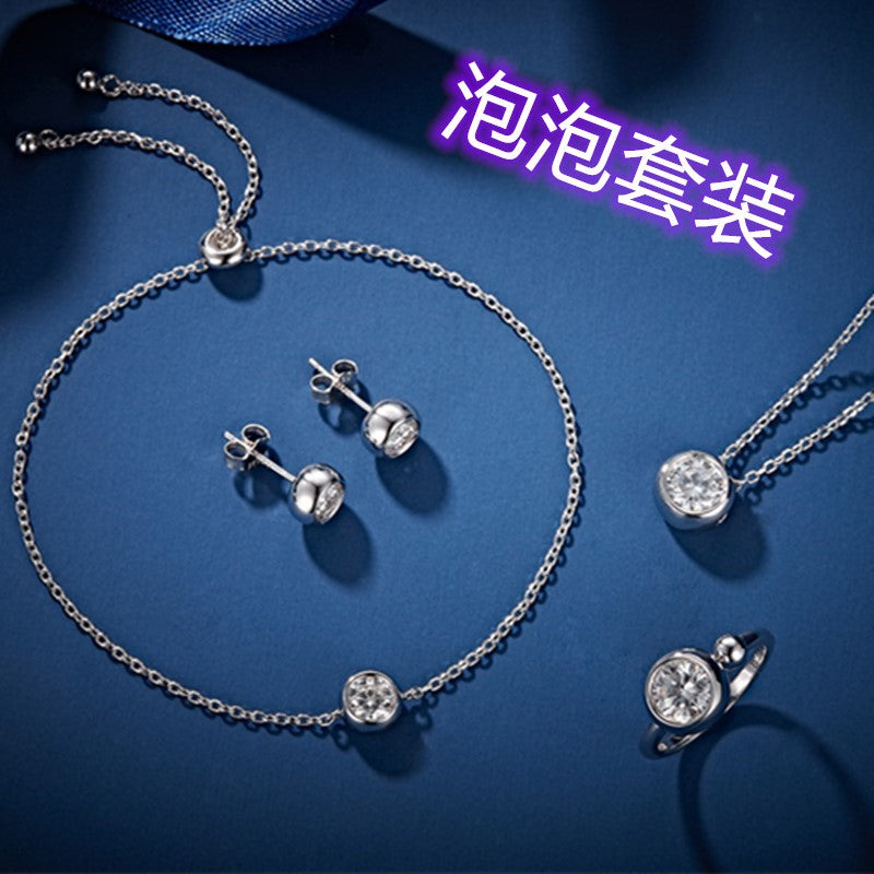 Trendy new Moissanite 1 carat lucky bubble necklace set Silver jewelry S925 women's accessories Internet celebrity