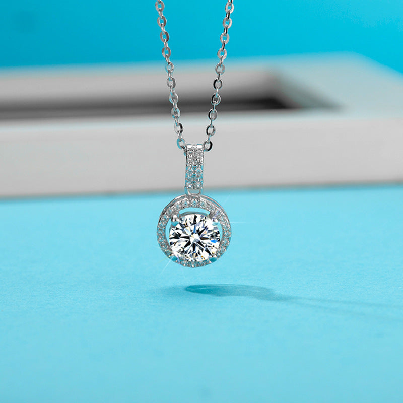 Moissanite women's cross-border supply sterling silver plated 18k gold round pendant wholesale necklace