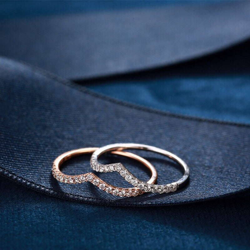 925 sterling silver Japanese and Korean style V-shaped row rings, micro-inlaid moissanite, 18k gold plated rings, closed mouth accessories