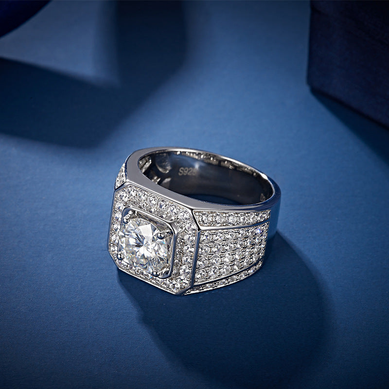 5 carat full diamond luxury set men's ring Seiko craft domineering s925 silver moissanite ring men