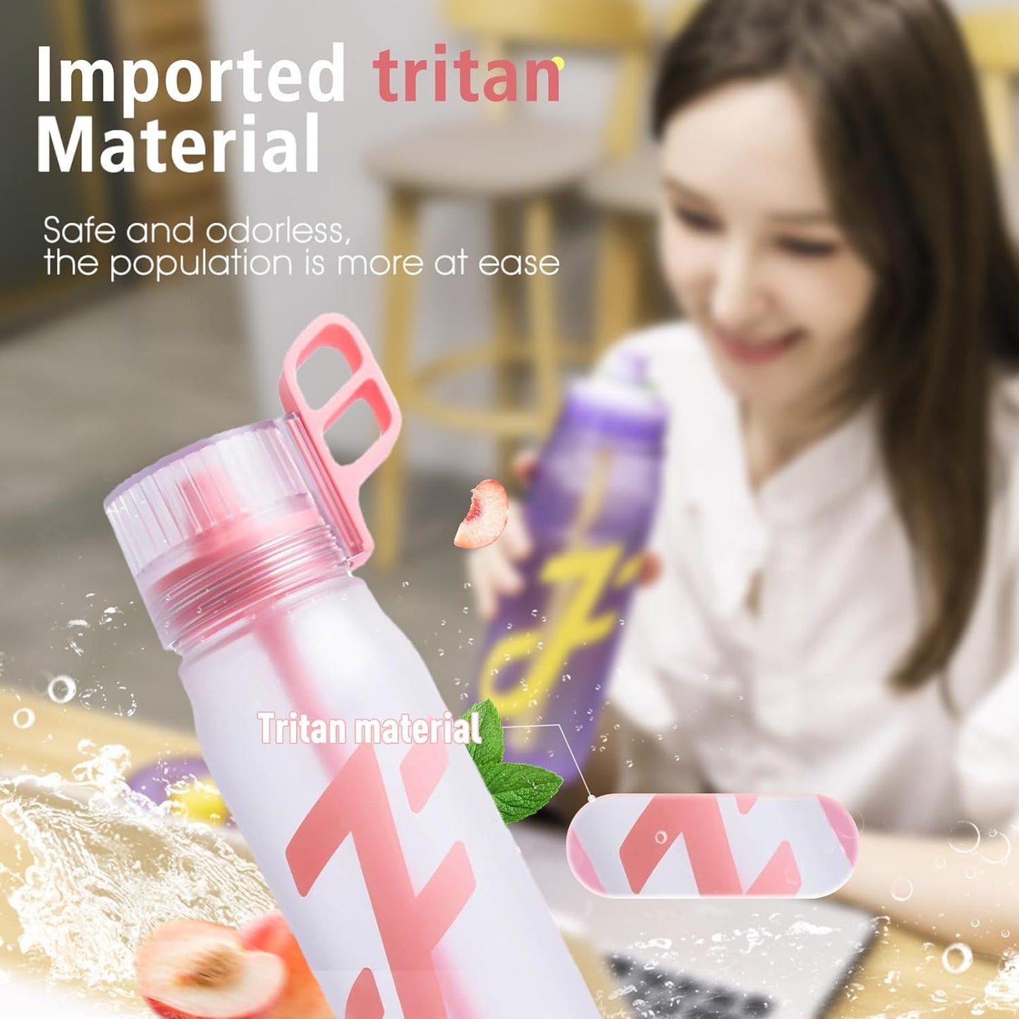 650ml Air Water Bottle Fruit Fragrance Air Starter Set Drinking Bottles with 5 Flavour Pods 0 Sugar, Leak-proof, BPA Free