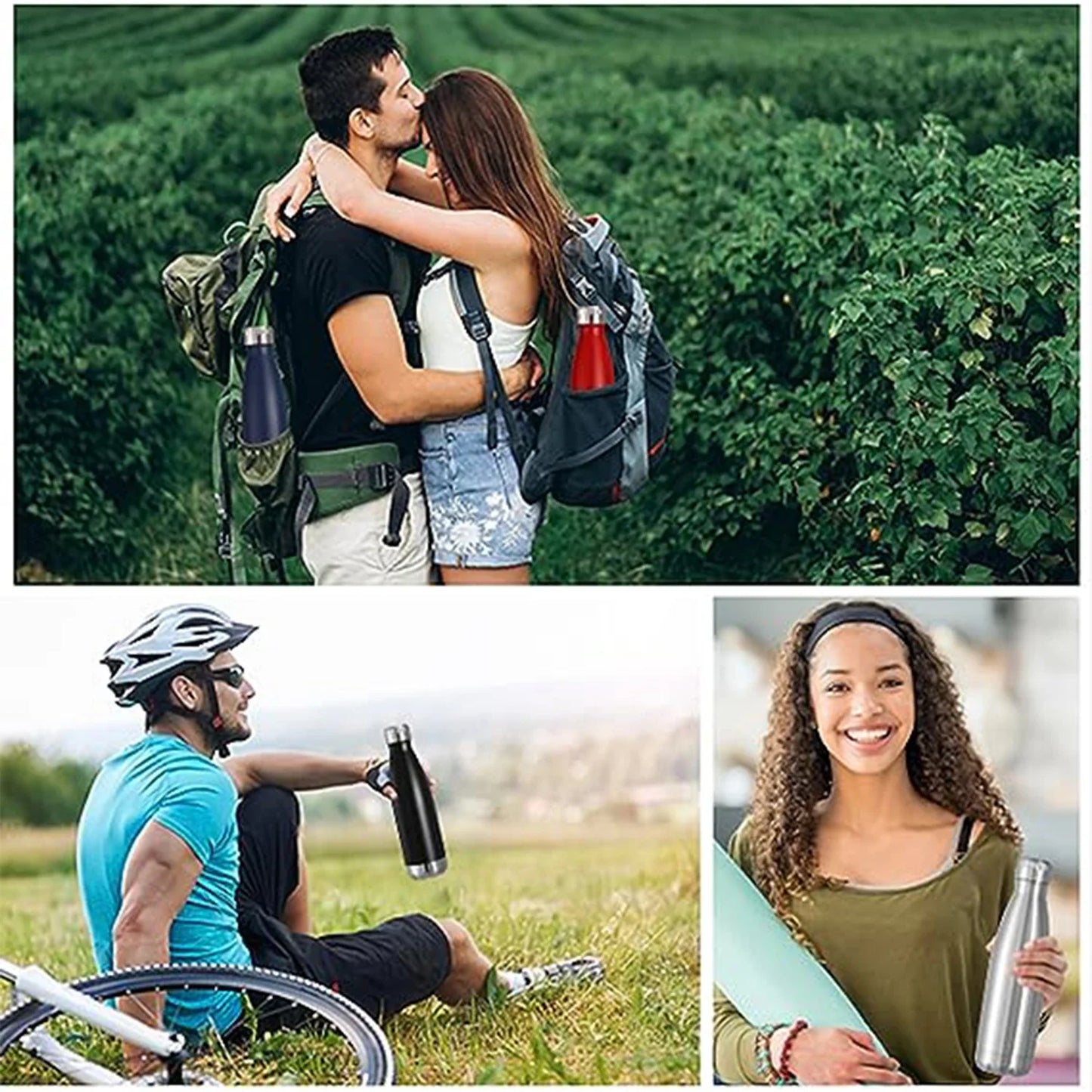 750ML Stainless Steel Water Bottle Thermos Flask, Double-Walled Leak-Proof Insulated Water Bottle for Running, Cycling, Camping