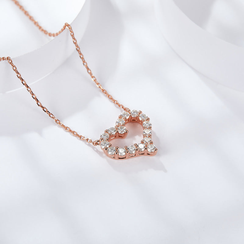 S925 sterling silver inlaid moissanite pendant necklace classic medium heart necklace personality temperament fashion clavicle chain