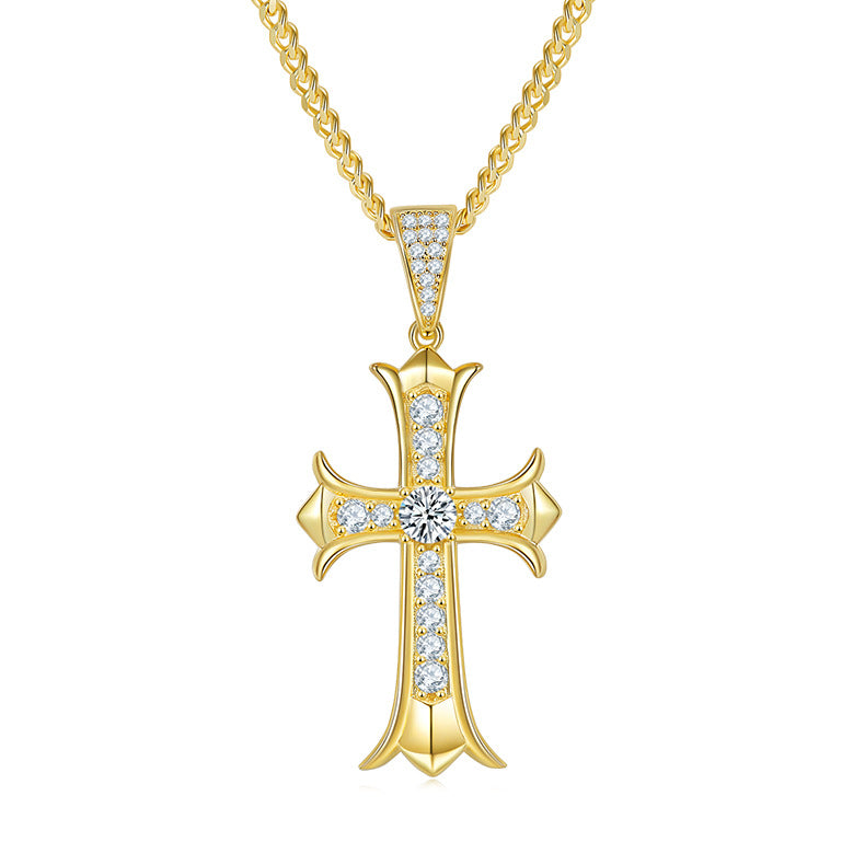 Oldschool retro street style cross silver plated 18k gold plated 5.0mm full moissanite necklace
