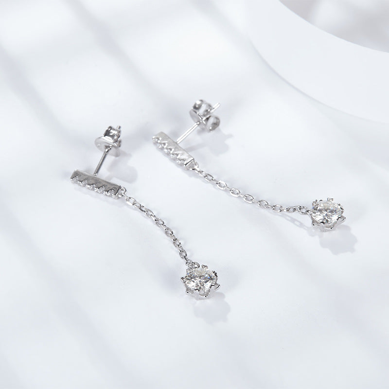 Small fresh classic wishing snowflake 50 points moissanite ear line tassel ear hanging simulation drill ear stud