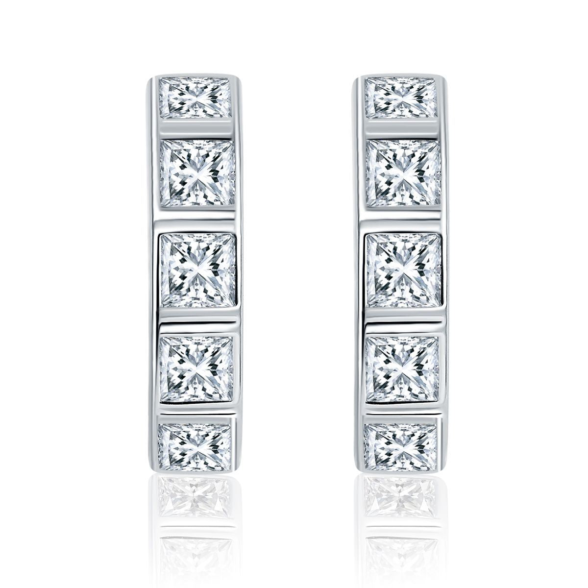 2.5mm princess square moissanite unisex S925 silver gold-plated couple earrings