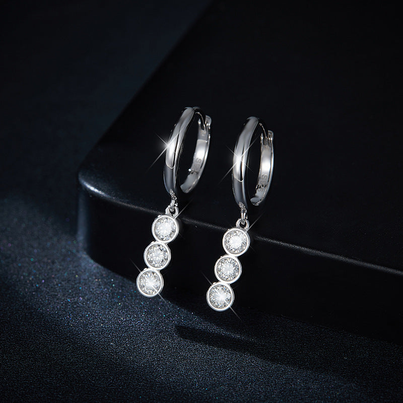 Fashion S925 Silver Plated 18k Gold Bubble Earrings 3.0mm Round Moissanite Drop Earrings
