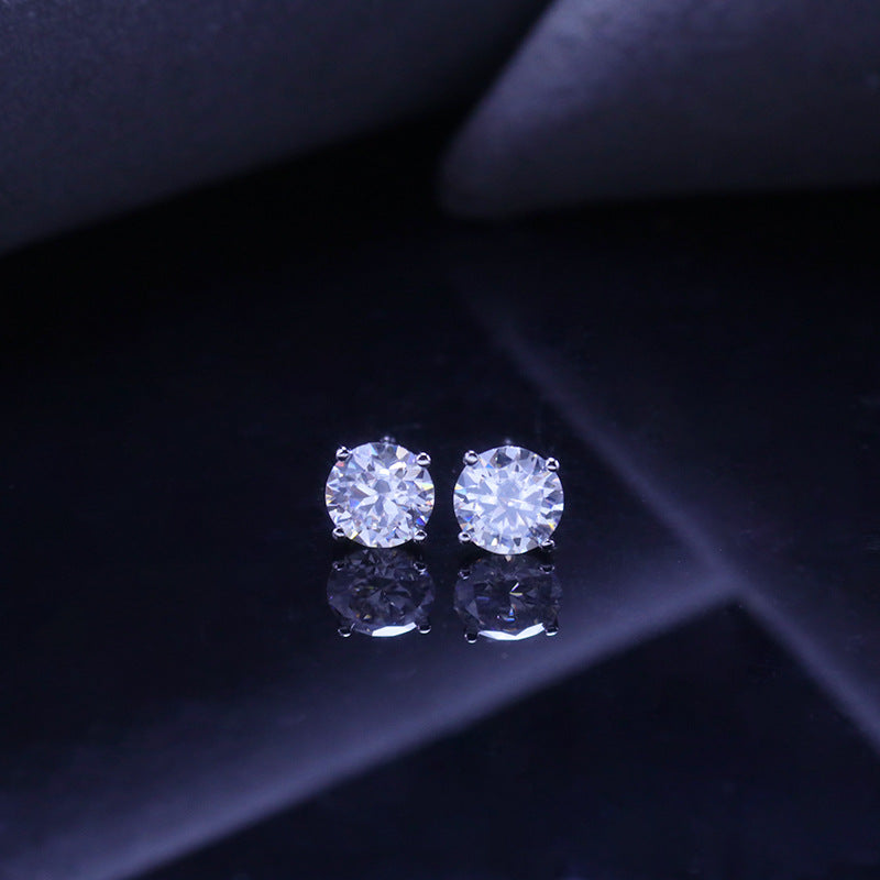 Simple metal sterling silver four-paw shape S925 moissanite earrings Internet celebrity cold wind stud earrings female