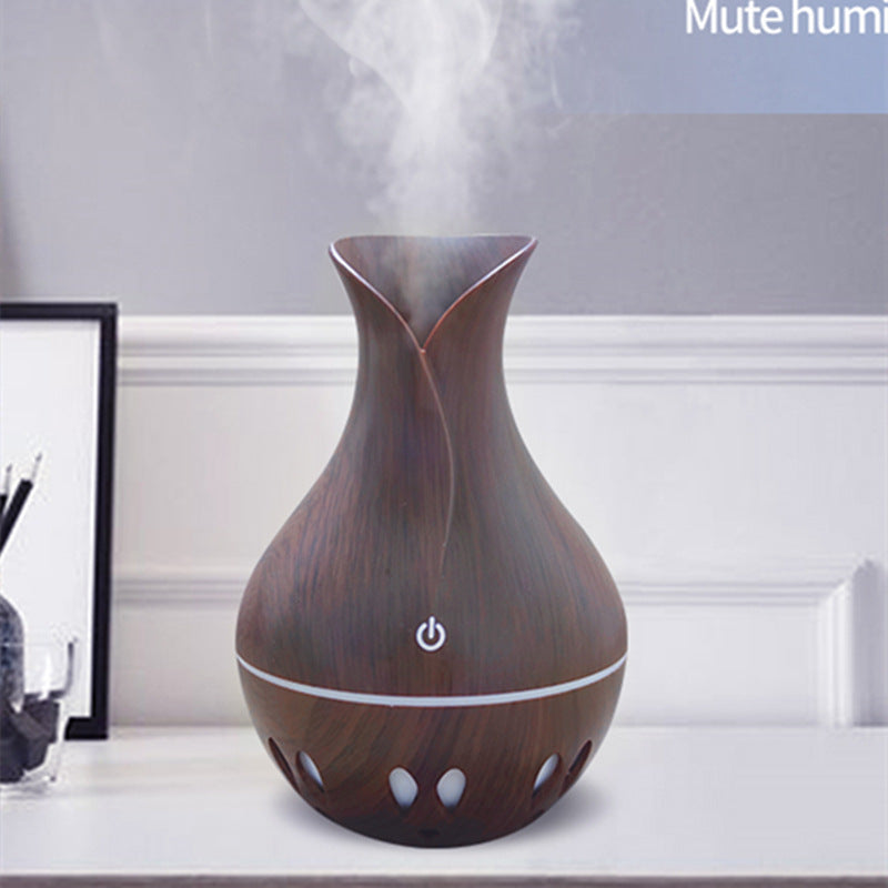 400ML Portable USB wood grain aromatherapy humidification colorful wood grain hollow aromatherapy night light purifying air humidification aroma diffusion
