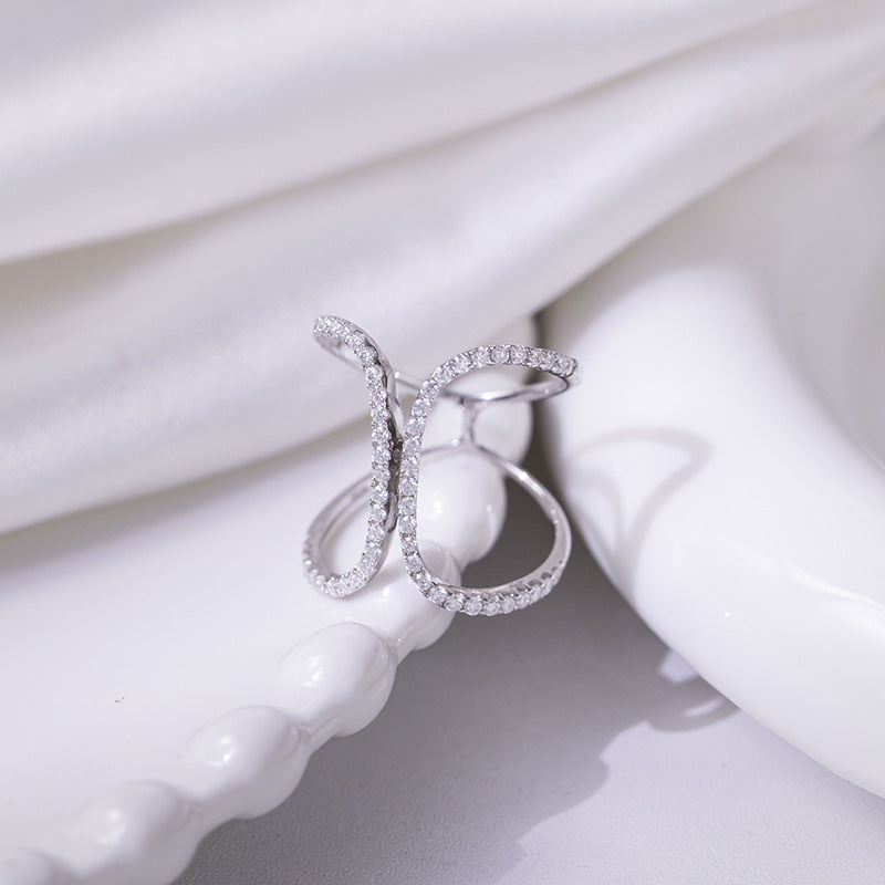 Niche design ins-style double C curve full diamond D color VVS moissanite row ring women's silver plated 18k gold ring