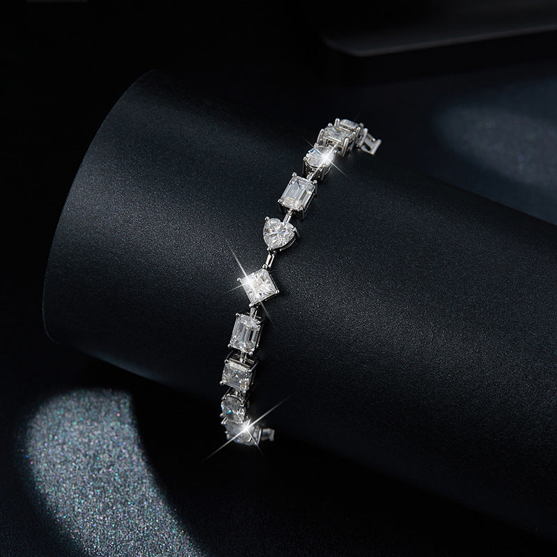 Irregular 1 carat special-shaped moissanite princess square heart emerald cut oval 925 silver bracelet