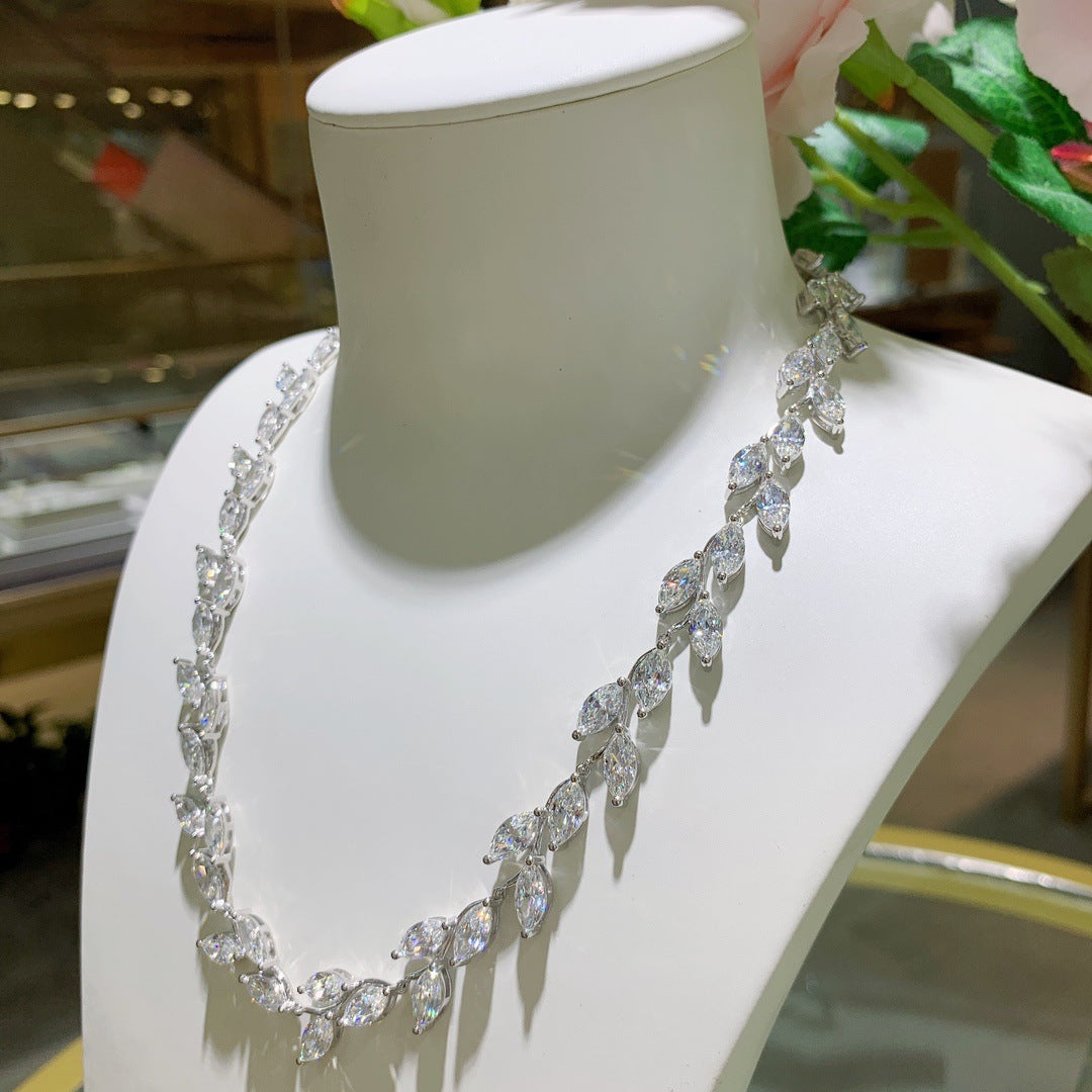 Dinner Annual Meeting Large Set Chain Marquise 4.5*9mm Moissanite Leaf Full Diamond Necklace Luxury Style
