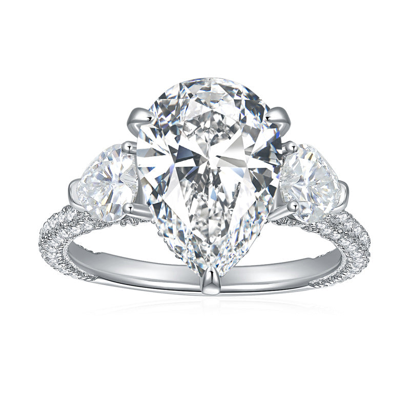 Pear-shaped 9*13mm full moissanite ring 925 silver ring